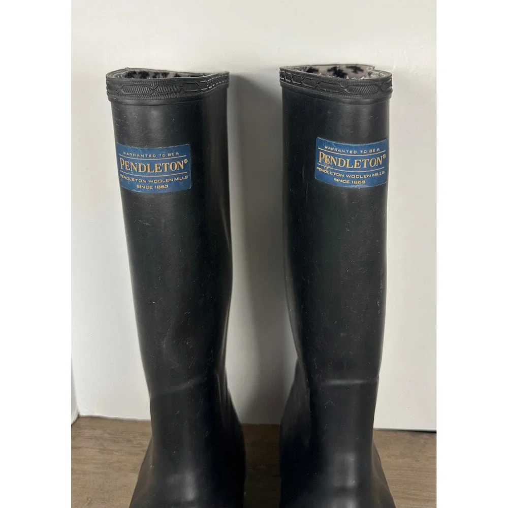 Pendleton Womens 10 Tall Black Rubber Rain Boots Geometric Buckle‎ Waterproof